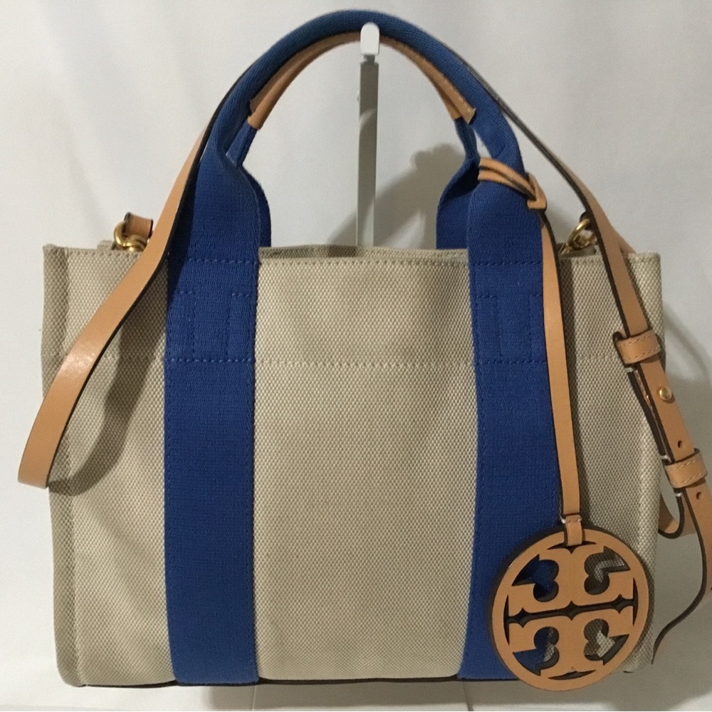 Authentic Tory Burch Blue and Tan Tote Convertible Small Bag